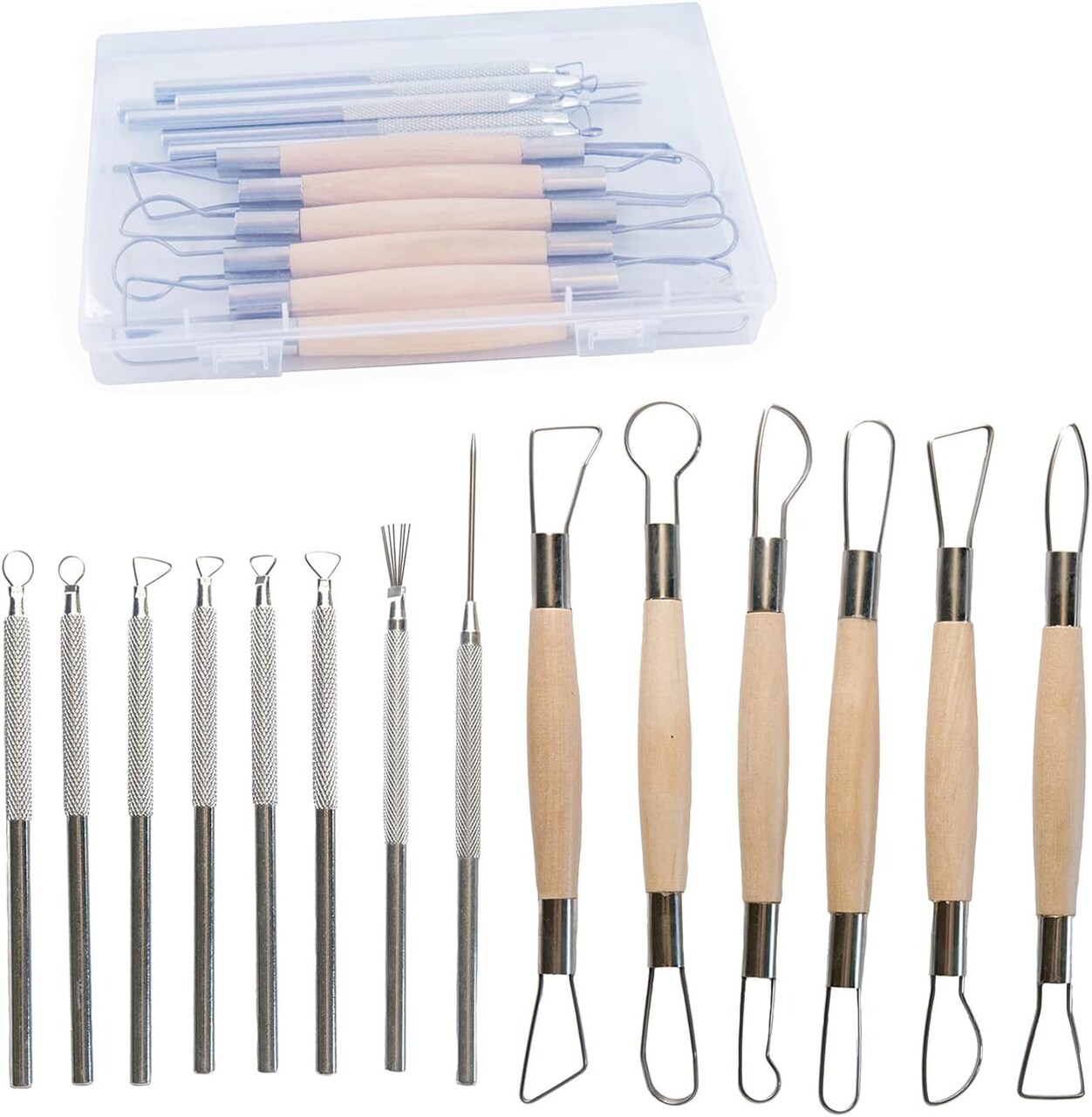14-Piece Ceramic Clay Sculpting Tool Kit – Ribbon, Wire & Needle Tools with Case for Carving, Modeling & Trimming